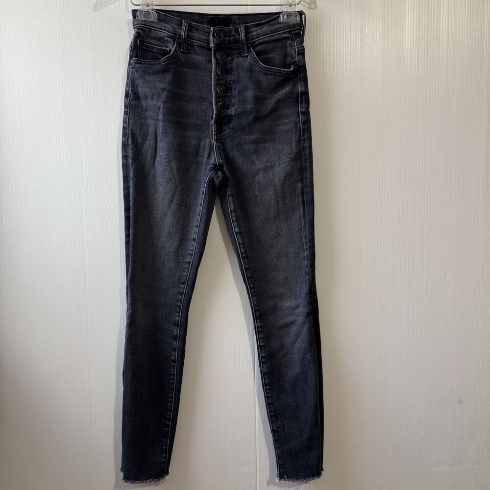 Mother The Pixie Swooner Ankle Fray Jeans Sz 26 Washed Charcoal Button Flay